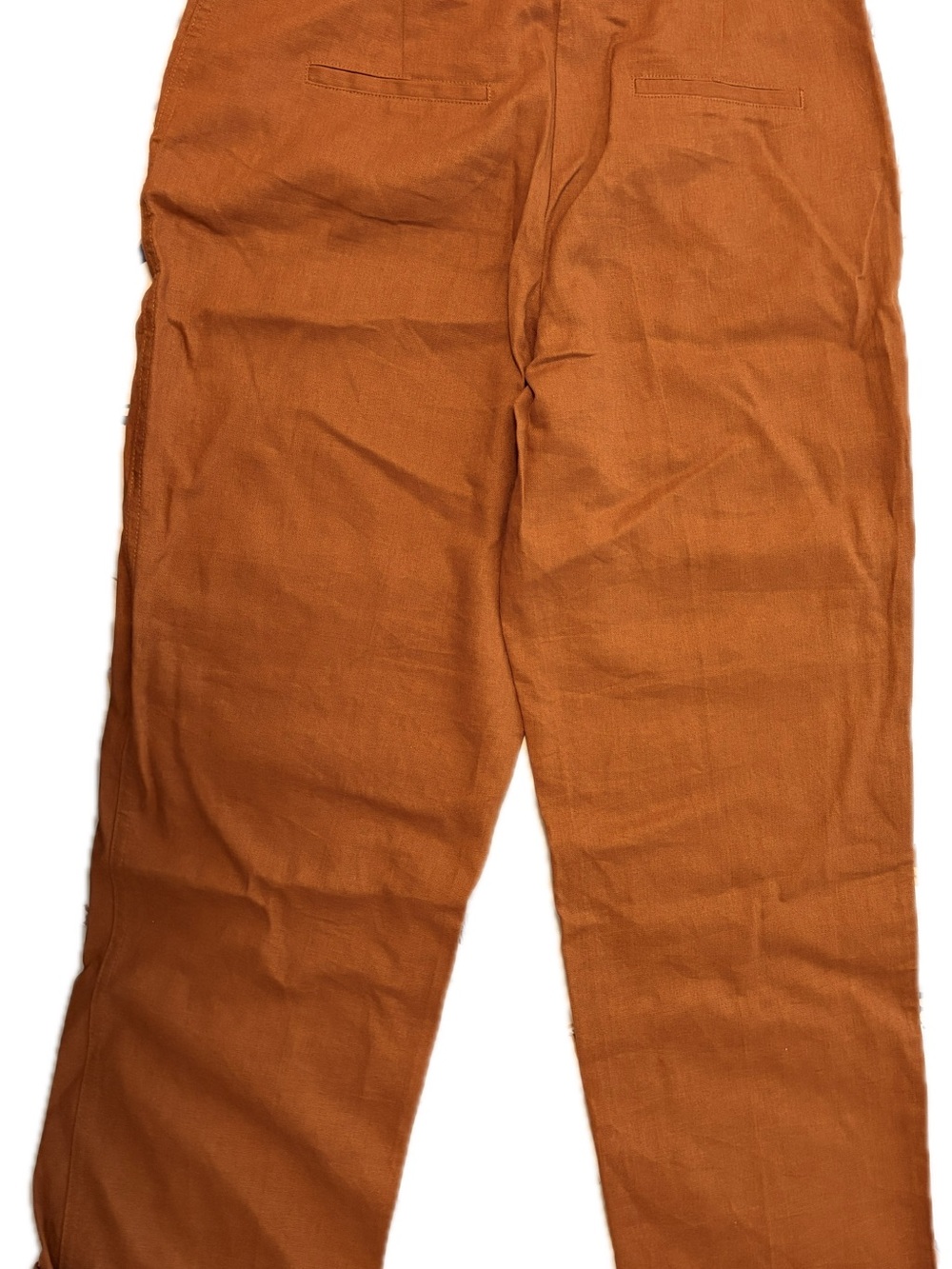 Zara NWT Rust Brown Linen Blend High Waisted Straight Leg Trousers Size - Picture 3 of 4